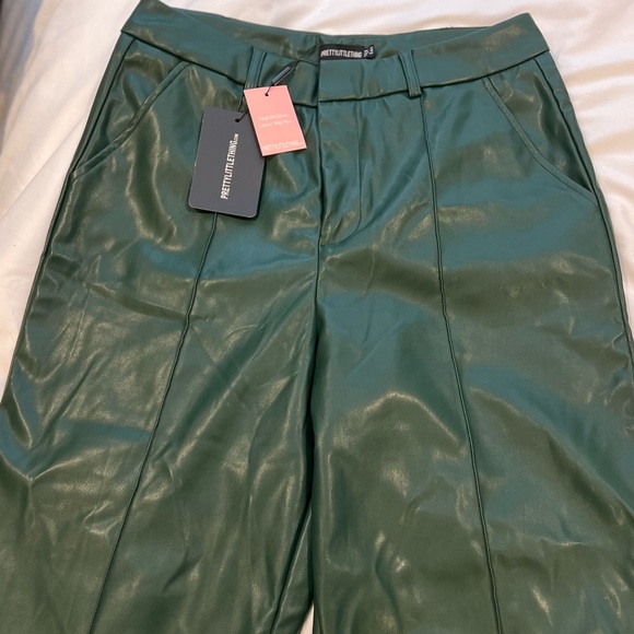 Bottle green faux leather straight pants - Picture 6 of 6